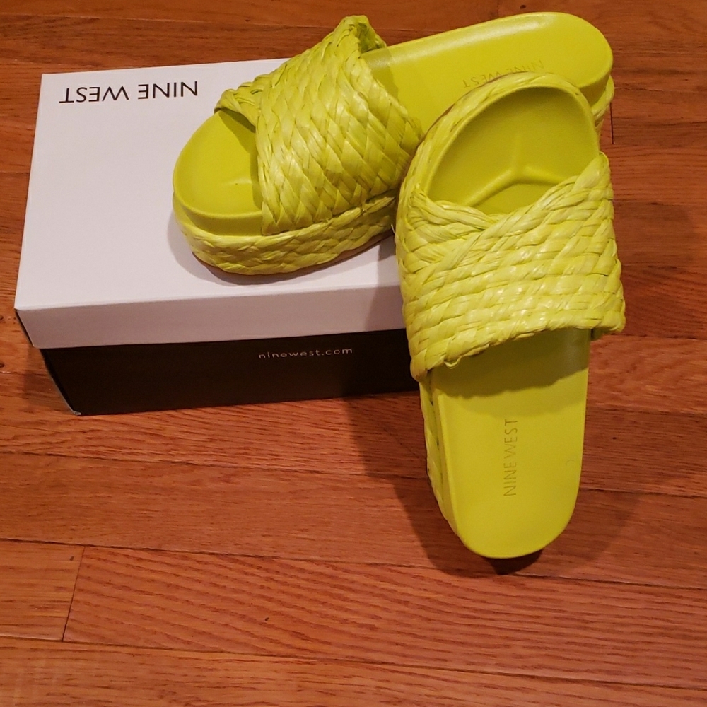 Nine West Vibrant Yellow Woven Slides